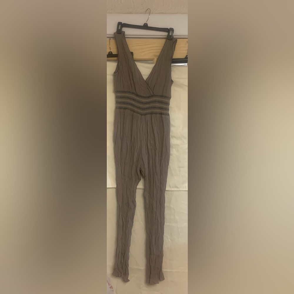 Solitaire Taupe Textured Fabric Jumpsuit